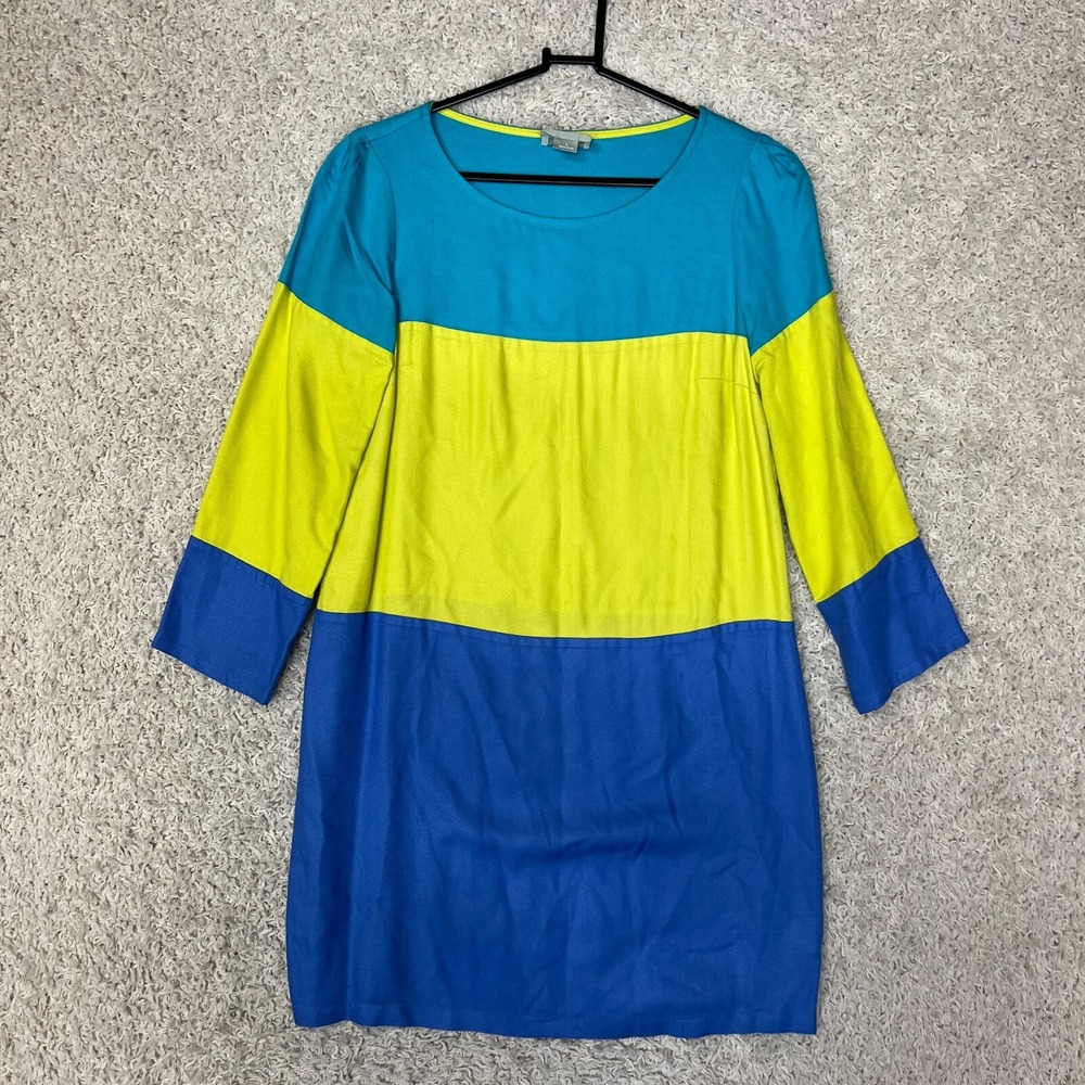 Anthropologie Maeve Dress Womens Size 4 Blue Yellow Color Block Career Party